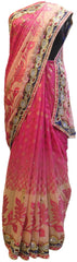 Pink & Cream Designer Wedding Partywear Brasso Hand Embroidery Cutdana Stone Beads Work Kolkata Saree Sari E245