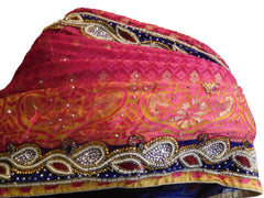 Pink & Yellow Designer Wedding Partywear Brasso Hand Embroidery Cutdana Stone Beads Work Kolkata Saree Sari E246