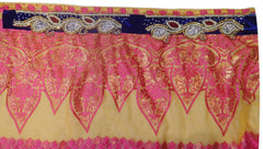 Pink & Yellow Designer Wedding Partywear Brasso Hand Embroidery Cutdana Stone Beads Work Kolkata Saree Sari E246