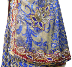 Blue & Cream Designer Wedding Partywear Brasso Hand Embroidery Cutdana Stone Beads Work Kolkata Saree Sari E247