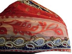 Red & Cream Designer Wedding Partywear Brasso Hand Embroidery Cutdana Stone Beads Work Kolkata Saree Sari E249