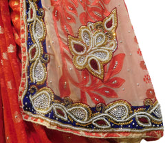 Red & Cream Designer Wedding Partywear Brasso Hand Embroidery Cutdana Stone Beads Work Kolkata Saree Sari E249
