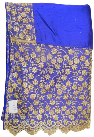 Blue Designer Wedding Partywear Silk Zari Stone Thread Hand Embroidery Work Bridal Saree Sari E258