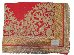 Red Designer Wedding Partywear Ethnic Bridal Crepe (Chinon) Hand Embroidery Thread Pearl Zari Stone Work Kolkata Women Saree Sari E261