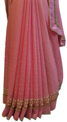 Pink Designer Wedding Partywear Georgette Hand Embroidery Cutdana Stone Pearl Work Kolkata Saree Sari E262
