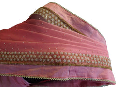 Pink Designer Wedding Partywear Georgette Hand Embroidery Cutdana Stone Pearl Work Kolkata Saree Sari E262