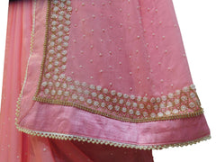 Pink Designer Wedding Partywear Georgette Hand Embroidery Cutdana Stone Pearl Work Kolkata Saree Sari E262