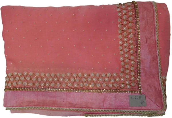 Pink Designer Wedding Partywear Georgette Hand Embroidery Cutdana Stone Pearl Work Kolkata Saree Sari E262