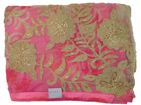 Beige Designer Floral Print PartyWear Bridal Net Stone Zari Thread Hand Embroidery Work Wedding Saree Sari E263