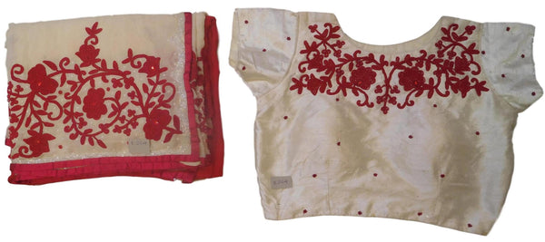 Red & White Designer Wedding Partywear Ethnic Bridal Crepe (Chinon) Hand Embroidery Thread Sequence Beads Cutdana Work Kolkata Women Saree Sari With Ready Blouse E264