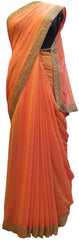 Orange Designer Wedding Partywear Georgette Hand Embroidery Stone Thread Work Kolkata Saree Sari E265
