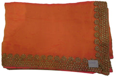 Orange Designer Wedding Partywear Georgette Hand Embroidery Stone Thread Work Kolkata Saree Sari E265