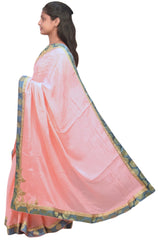 Pink Designer Wedding Partywear Ethnic Bridal Crepe (Chinon) Hand Embroidery Bullion Zari Stone Work Kolkata Women Banarasi Border Saree Sari E268