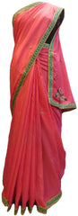 Pink Designer Wedding Partywear Ethnic Bridal Crepe (Chinon) Hand Embroidery Sequence Thread Bullion Zari Stone Work Kolkata Women Saree Sari E269