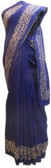 Blue Designer Wedding Partywear Pure Raw Silk Hand Embroidery Zari Aari Work Kolkata Saree Sari E271