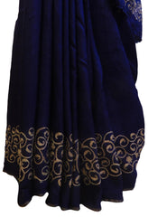 Blue Designer Wedding Partywear Pure Raw Silk Hand Embroidery Zari Aari Work Kolkata Saree Sari E271
