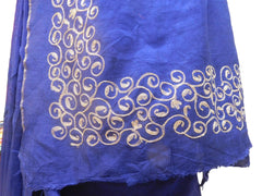 Blue Designer Wedding Partywear Pure Raw Silk Hand Embroidery Zari Aari Work Kolkata Saree Sari E271