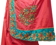 Red & Turquoise Designer Wedding Partywear Ethnic Bridal Dupian Silk Hand Embroidery Stone Cutdana Thread Work Kolkata Women Green Blouse Saree Sari E273