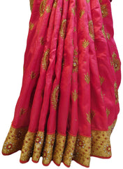Pink Designer Wedding Partywear Sana Silk Hand Embroidery Zari Stone Cutdana Work Kolkata Bridal Saree Sari E274