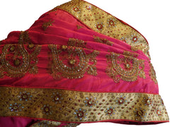 Pink Designer Wedding Partywear Sana Silk Hand Embroidery Zari Stone Cutdana Work Kolkata Bridal Saree Sari E274