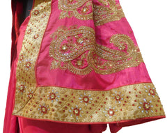 Pink Designer Wedding Partywear Sana Silk Hand Embroidery Zari Stone Cutdana Work Kolkata Bridal Saree Sari E274