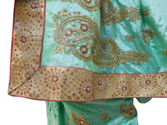Pista Green Designer Wedding Partywear Sana Silk Hand Embroidery Zari Stone Cutdana Work Kolkata Bridal Saree Sari E275