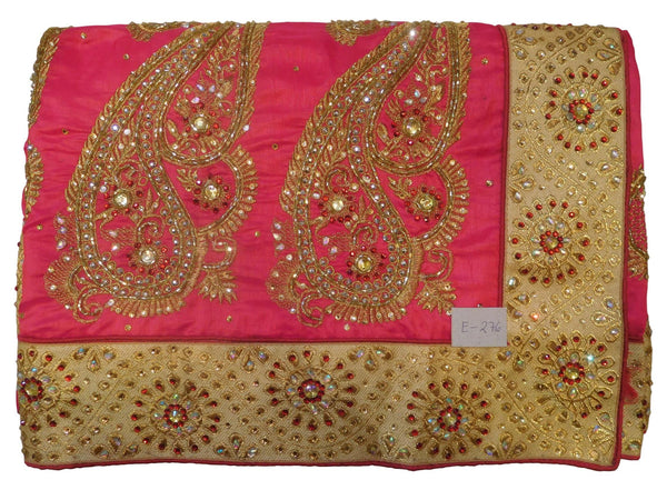 Pink Designer Wedding Partywear Sana Silk Hand Embroidery Zari Stone Cutdana Work Kolkata Bridal Saree Sari E276