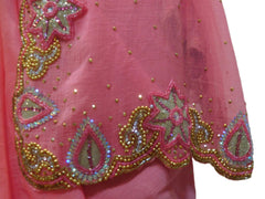 Pink Designer Wedding Partywear Georgette Hand Embroidery Cutdana Stone Beads Work Kolkata Saree Sari E279