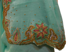 Blue Designer Wedding Partywear Georgette Hand Embroidery Cutdana Stone Beads Work Kolkata Saree Sari E280