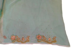 Blue Designer Wedding Partywear Georgette Hand Embroidery Cutdana Stone Beads Work Kolkata Saree Sari E280