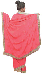 Pink Designer Wedding Partywear Ethnic Bridal Pure Crepe Hand Embroidery Cutdana Thread Bullion Stone Beads Work Kolkata Women Saree Sari E287