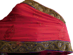Pink Designer Wedding Partywear Ethnic Bridal Pure Crepe Hand Embroidery Cutdana Thread Bullion Stone Beads Work Kolkata Women Saree Sari E287