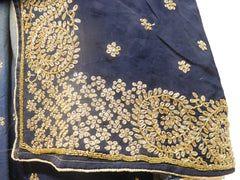 Grey Designer Wedding Partywear Ethnic Bridal Crepe (Chinon) Hand Embroidery Zari Cutdana Stone Work Kolkata Women Saree Sari E288