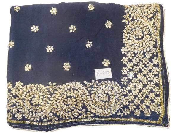 Grey Designer Wedding Partywear Ethnic Bridal Crepe (Chinon) Hand Embroidery Zari Cutdana Stone Work Kolkata Women Saree Sari E288