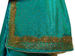 Turquoise Designer Wedding Partywear Silk Zari Stone Cutdana Hand Embroidery Work Bridal Saree Sari E289