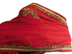 Red Designer Wedding Partywear Georgette Hand Embroidery Thread Cutdana Stone Work Kolkata Saree Sari E290