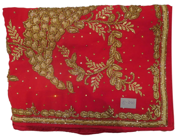 Red Designer Wedding Partywear Georgette Hand Embroidery Thread Cutdana Stone Work Kolkata Saree Sari E290
