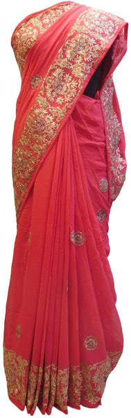 Pink Designer Wedding Partywear Ethnic Bridal Georgette (Viscos) Hand Embroidery Zari Thread Cutdana Stone Work Kolkata Women Saree Sari E291
