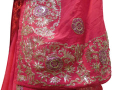 Pink Designer Wedding Partywear Ethnic Bridal Georgette (Viscos) Hand Embroidery Zari Thread Cutdana Stone Work Kolkata Women Saree Sari E291