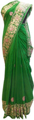 Green Designer Wedding Partywear Ethnic Bridal Georgette (Viscos) Hand Embroidery Zari Thread Cutdana Stone Work Kolkata Women Saree Sari E292
