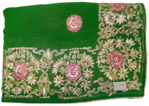 Green Designer Wedding Partywear Ethnic Bridal Georgette (Viscos) Hand Embroidery Zari Thread Cutdana Stone Work Kolkata Women Saree Sari E292