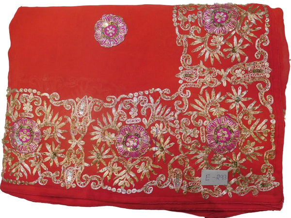 Red Designer Wedding Partywear Ethnic Bridal Georgette (Viscos) Hand Embroidery Zari Thread Cutdana Stone Work Kolkata Women Saree Sari E293