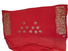 Red Designer Wedding Partywear Ethnic Bridal Georgette (Viscos) Hand Embroidery Zari Thread Cutdana Stone Work Kolkata Women Saree Sari E294