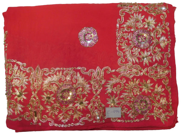 Red Designer Wedding Partywear Ethnic Bridal Georgette (Viscos) Hand Embroidery Zari Thread Cutdana Stone Work Kolkata Women Saree Sari E294