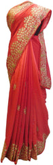 Red Designer Wedding Partywear Ethnic Bridal Crepe (Chinon) Hand Embroidery Zari Cutdana Stone Work Kolkata Women Saree Sari E296