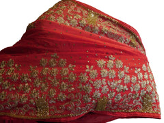 Red Designer Wedding Partywear Ethnic Bridal Crepe (Chinon) Hand Embroidery Zari Cutdana Stone Work Kolkata Women Saree Sari E296