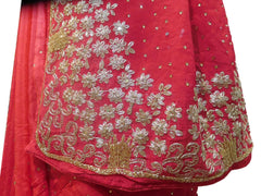 Red Designer Wedding Partywear Ethnic Bridal Crepe (Chinon) Hand Embroidery Zari Cutdana Stone Work Kolkata Women Saree Sari E296