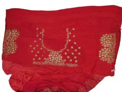 Red Designer Wedding Partywear Ethnic Bridal Crepe (Chinon) Hand Embroidery Zari Cutdana Stone Work Kolkata Women Saree Sari E296