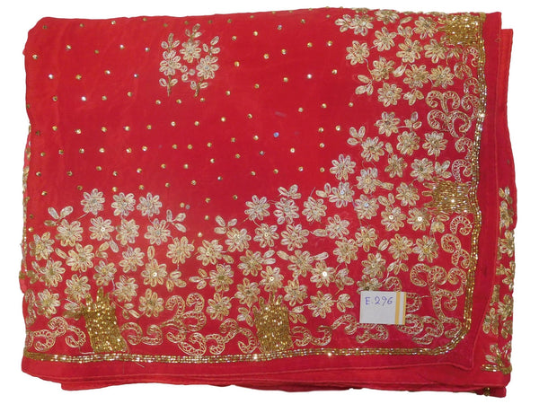Red Designer Wedding Partywear Ethnic Bridal Crepe (Chinon) Hand Embroidery Zari Cutdana Stone Work Kolkata Women Saree Sari E296