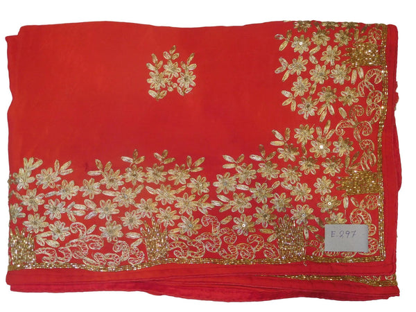 Red Designer Wedding Partywear Ethnic Bridal Crepe (Chinon) Hand Embroidery Zari Cutdana Stone Work Kolkata Women Saree Sari E297